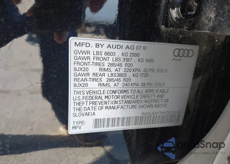 2017 Audi Q7 3.0T Premium from USA, damaged, VIN WA1LAAF79HD024249